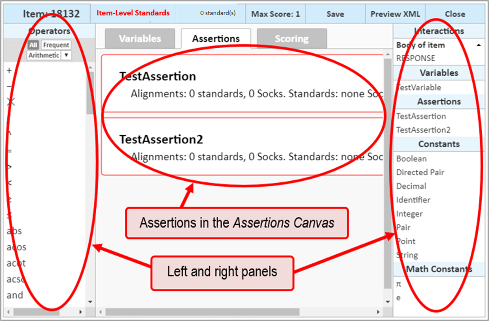 Rubric Editor: Assertions tab